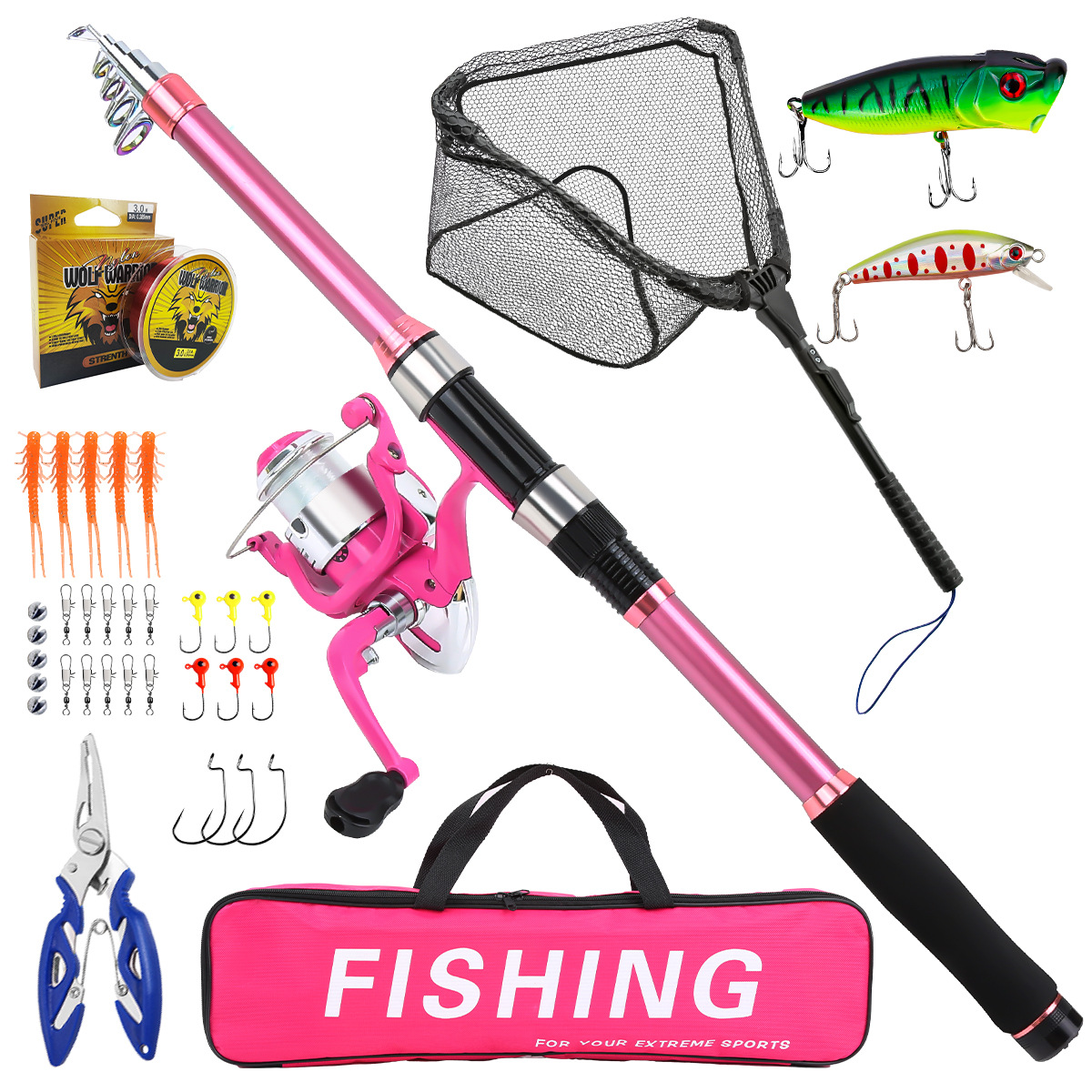 Fishing Rod Spinning - Набор для рыбалки: телескопическая удочка, спиннинговая